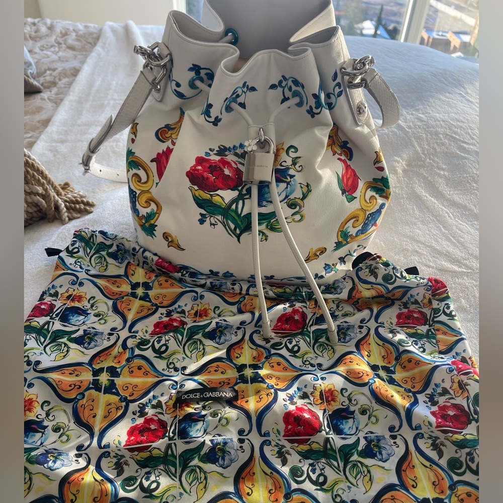Dolce & Gabbana Majolica Bucket Bag with snake leather details